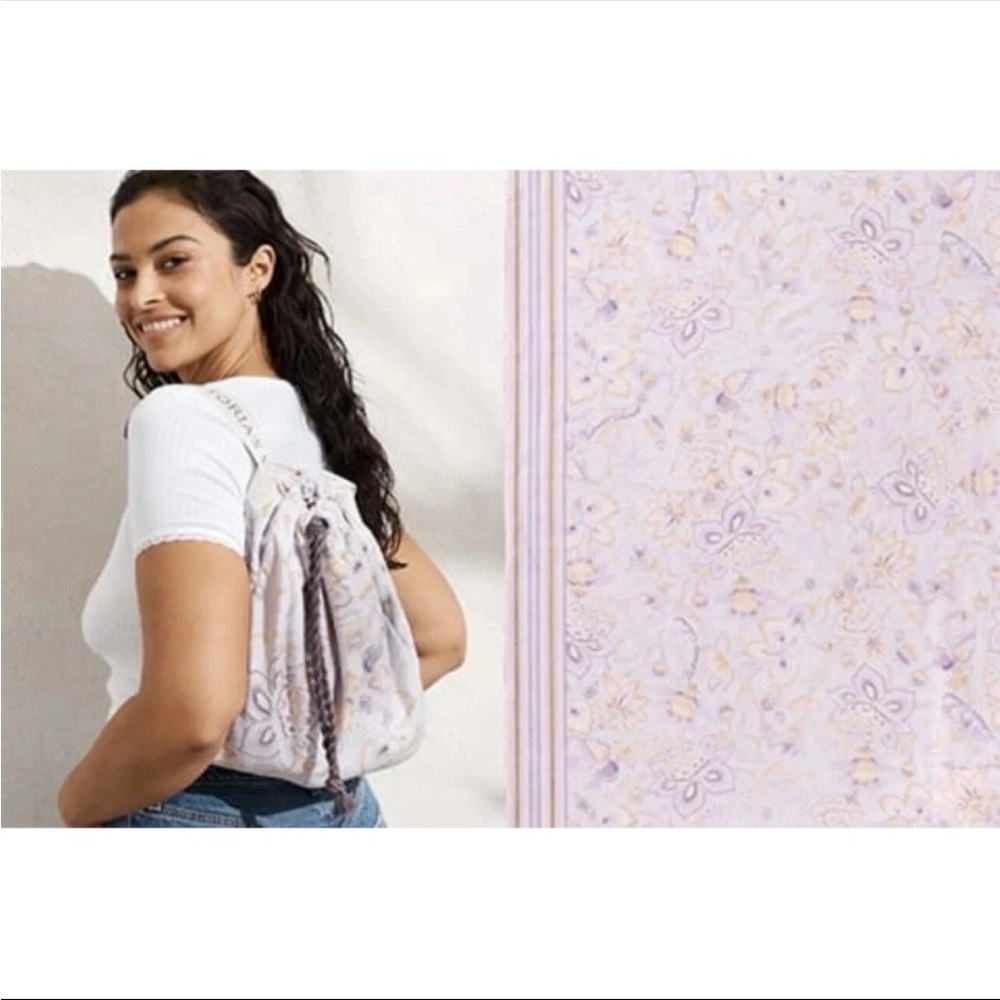 NWT Victoria's Secret Purple and Cream Floral Backpack beach towel bag
